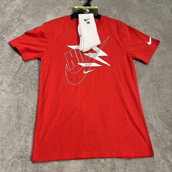 Nike Shirt Youth Large Red 3BRAND Russell Wilson Socks Tee Set Lightning Swoosh - Picture 1 of 6
